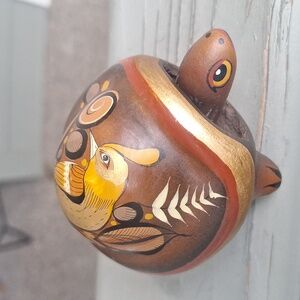 Vintage artist signed Tonala Mexico bobblehead turtle ceramic